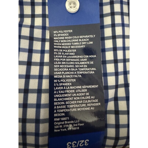Nautica Mens Large 16-16.5 32/33 Blue Performance Slim Fit Dress Button Up Shirt - Picture 4 of 6